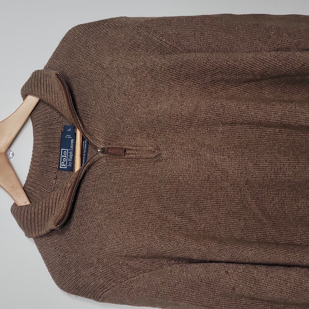 Polo by Ralph Lauren Men's Brown Tan Zip-Up Sweater